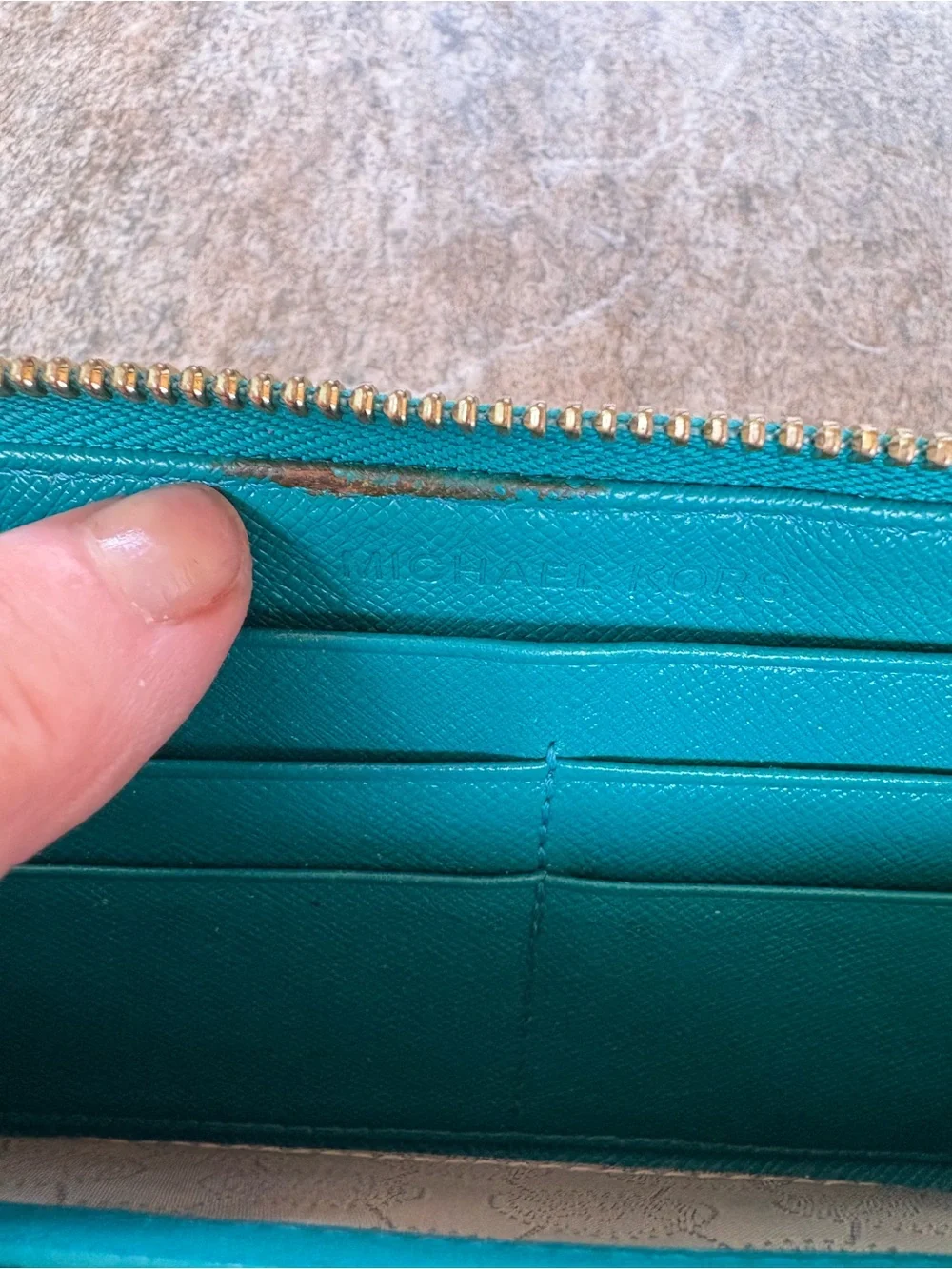 Michael Kors Teal Snake-Embossed Cosmetic Pouch with Gold Plaque